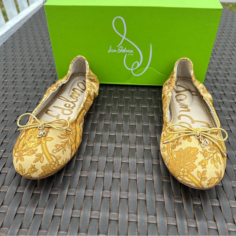 New Sam Edelman Felicia Floral Jacquard Ballet Flat, Size 2, Girl Youth Shoes